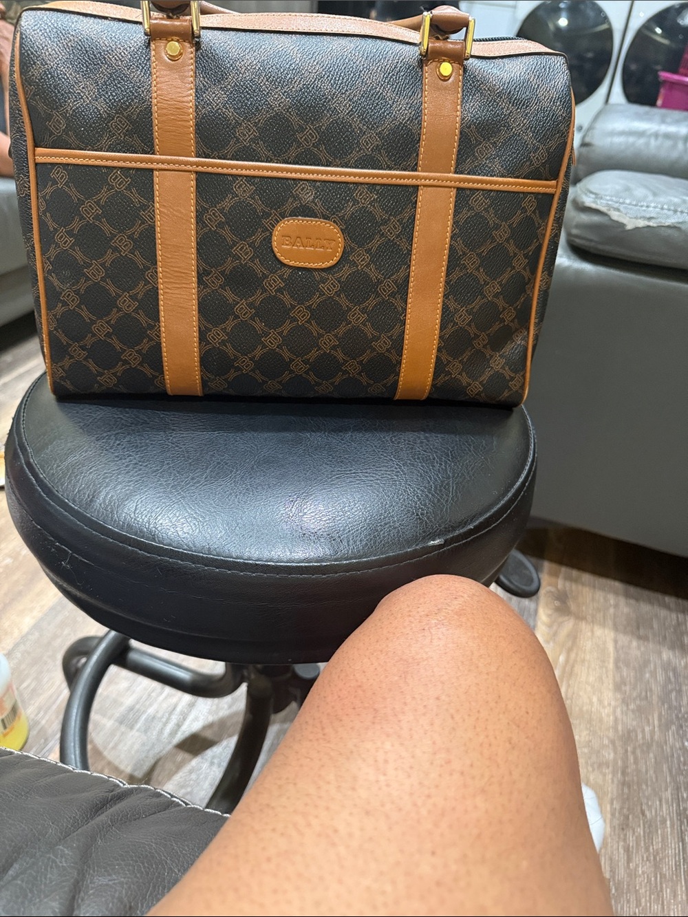 Bally Brown Monogram Duffel with Tan Leather Trim